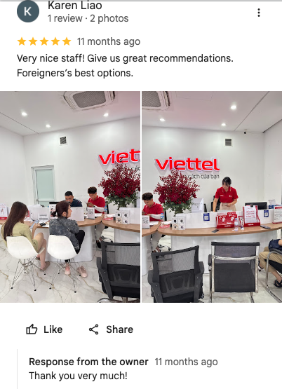 Nhận xét khách hàng về tốc độ mạng Viettel Ocean Park trên Google Maps